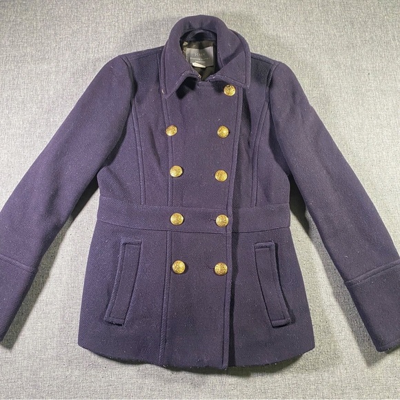 J Crew Blue Peacoat with Structured Shoulders and Tailored Silhouette - Picture 1 of 5